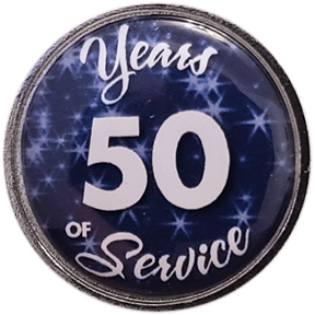 50 Years Silver and Blue Stars Years of Service Pin, Choose Post/Clutch or Magnet Back