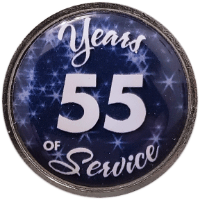 55 Years Silver and Blue Stars Years of Service Pin, Choose Post/Clutch or Magnet Back